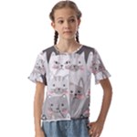 Cute Cats Seamless Pattern Kids  Cuff Sleeve Scrunch Bottom Tee