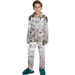 Cute Cats Seamless Pattern Kids  Long Sleeve Velvet Pajamas Set