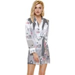 Cute Cats Seamless Pattern Long Sleeve Satin Robe