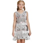 Cute Cats Seamless Pattern Kids  Sleeveless Tiered Mini Dress