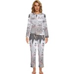 Cute Cats Seamless Pattern Womens  Long Sleeve Lightweight Pajamas Set