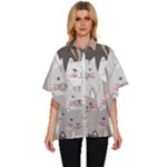 Cute Cats Seamless Pattern Women s Batwing Button Up Shirt
