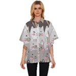 Cute Cats Seamless Pattern Women s Batwing Button Up Shirt