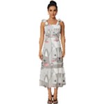 Cute Cats Seamless Pattern Tie-Strap Tiered Midi Chiffon Dress