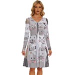 Cute Cats Seamless Pattern Long Sleeve Dress With Pocket