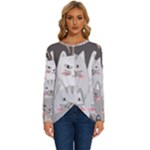 Cute Cats Seamless Pattern Long Sleeve Crew Neck Pullover Top