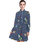 Cat-cosmos-cosmonaut-rocket Long Sleeve Chiffon Shirt Dress