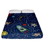 Cat-cosmos-cosmonaut-rocket Fitted Sheet (Queen Size)