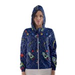 Cat-cosmos-cosmonaut-rocket Women s Hooded Windbreaker