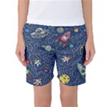 Cat-cosmos-cosmonaut-rocket Women s Basketball Shorts