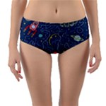 Cat-cosmos-cosmonaut-rocket Reversible Mid-Waist Bikini Bottoms