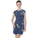 Cat-cosmos-cosmonaut-rocket Drawstring Hooded Dress