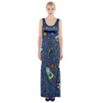 Cat-cosmos-cosmonaut-rocket Thigh Split Maxi Dress