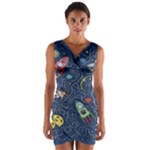 Cat-cosmos-cosmonaut-rocket Wrap Front Bodycon Dress