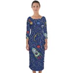 Cat-cosmos-cosmonaut-rocket Quarter Sleeve Midi Bodycon Dress