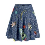 Cat-cosmos-cosmonaut-rocket High Waist Skirt