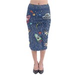 Cat-cosmos-cosmonaut-rocket Midi Pencil Skirt