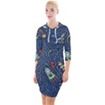 Cat-cosmos-cosmonaut-rocket Quarter Sleeve Hood Bodycon Dress