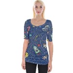 Cat-cosmos-cosmonaut-rocket Wide Neckline Tee