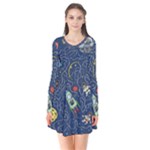 Cat-cosmos-cosmonaut-rocket Long Sleeve V-neck Flare Dress