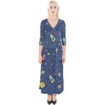 Cat-cosmos-cosmonaut-rocket Quarter Sleeve Wrap Maxi Dress