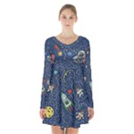 Cat-cosmos-cosmonaut-rocket Long Sleeve Velvet V-neck Dress