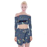 Cat-cosmos-cosmonaut-rocket Off Shoulder Top with Mini Skirt Set