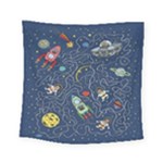 Cat-cosmos-cosmonaut-rocket Square Tapestry (Small)