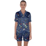 Cat-cosmos-cosmonaut-rocket Satin Short Sleeve Pajamas Set