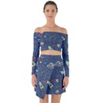 Cat-cosmos-cosmonaut-rocket Off Shoulder Top with Skirt Set