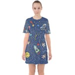 Cat-cosmos-cosmonaut-rocket Sixties Short Sleeve Mini Dress