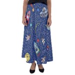 Cat-cosmos-cosmonaut-rocket Flared Maxi Skirt