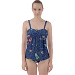 Cat-cosmos-cosmonaut-rocket Twist Front Tankini Set