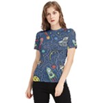 Cat-cosmos-cosmonaut-rocket Women s Short Sleeve Rash Guard