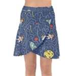 Cat-cosmos-cosmonaut-rocket Wrap Front Skirt