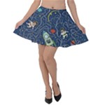 Cat-cosmos-cosmonaut-rocket Velvet Skater Skirt