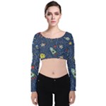 Cat-cosmos-cosmonaut-rocket Velvet Long Sleeve Crop Top