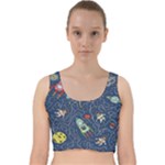 Cat-cosmos-cosmonaut-rocket Velvet Racer Back Crop Top