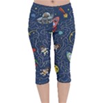 Cat-cosmos-cosmonaut-rocket Velvet Capri Leggings 