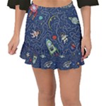 Cat-cosmos-cosmonaut-rocket Fishtail Mini Chiffon Skirt