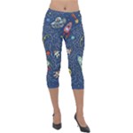 Cat-cosmos-cosmonaut-rocket Lightweight Velour Capri Leggings 