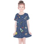 Cat-cosmos-cosmonaut-rocket Kids  Simple Cotton Dress