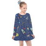 Cat-cosmos-cosmonaut-rocket Kids  Long Sleeve Dress