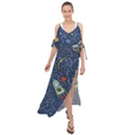 Cat-cosmos-cosmonaut-rocket Maxi Chiffon Cover Up Dress