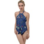 Cat-cosmos-cosmonaut-rocket Go with the Flow One Piece Swimsuit