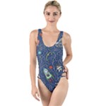 Cat-cosmos-cosmonaut-rocket High Leg Strappy Swimsuit