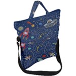 Cat-cosmos-cosmonaut-rocket Fold Over Handle Tote Bag