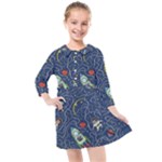 Cat-cosmos-cosmonaut-rocket Kids  Quarter Sleeve Shirt Dress