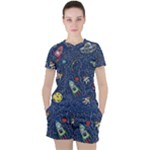 Cat-cosmos-cosmonaut-rocket Women s Tee and Shorts Set