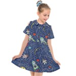 Cat-cosmos-cosmonaut-rocket Kids  Short Sleeve Shirt Dress